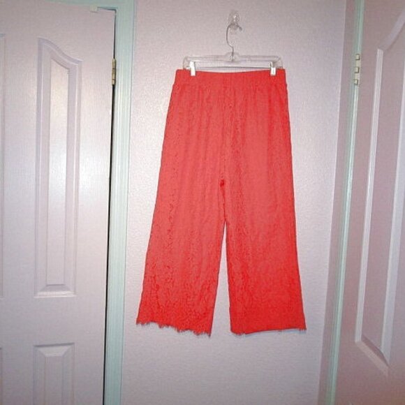 Isaac Mizrahi Live Sunset Lace Pants Size S Tall Wide Leg High Rise Pull On Crop - Picture 9 of 12